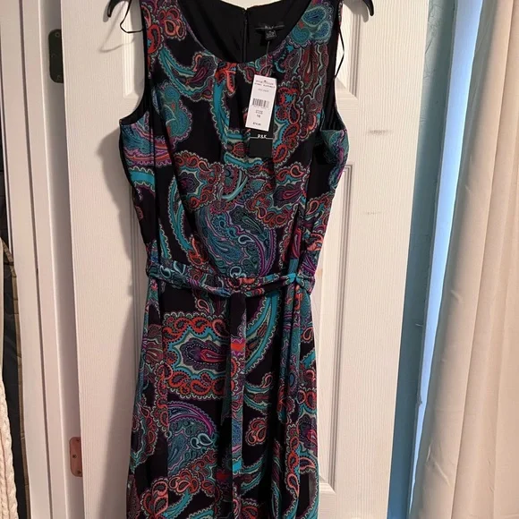 Paisley black & colors midi dress size 16. Fully lined new with tags. - Picture 1 of 5